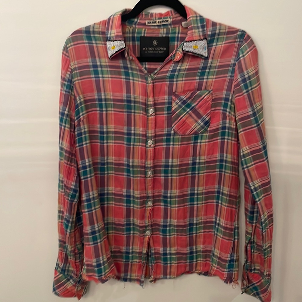 Scotch & Soda plaid button down with beaded accent